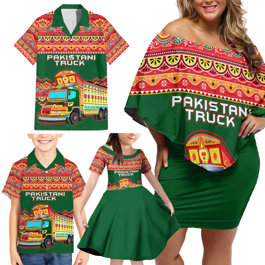 Pakistan Truck Art Family Matching Off Shoulder Short Dress and Hawaiian Shirt National Emblem & Traditional Patterns