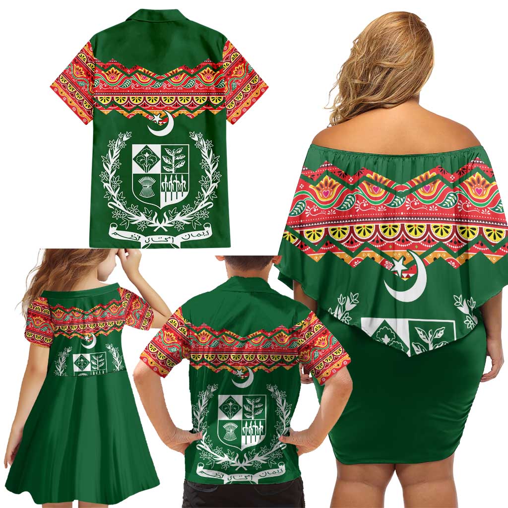 Pakistan Truck Art Family Matching Off Shoulder Short Dress and Hawaiian Shirt National Emblem & Traditional Patterns