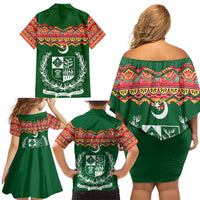 Pakistan Truck Art Family Matching Off Shoulder Short Dress and Hawaiian Shirt National Emblem & Traditional Patterns
