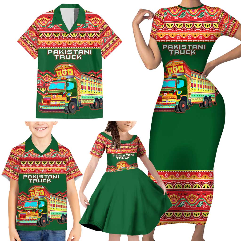 Pakistan Truck Art Family Matching Short Sleeve Bodycon Dress and Hawaiian Shirt National Emblem & Traditional Patterns