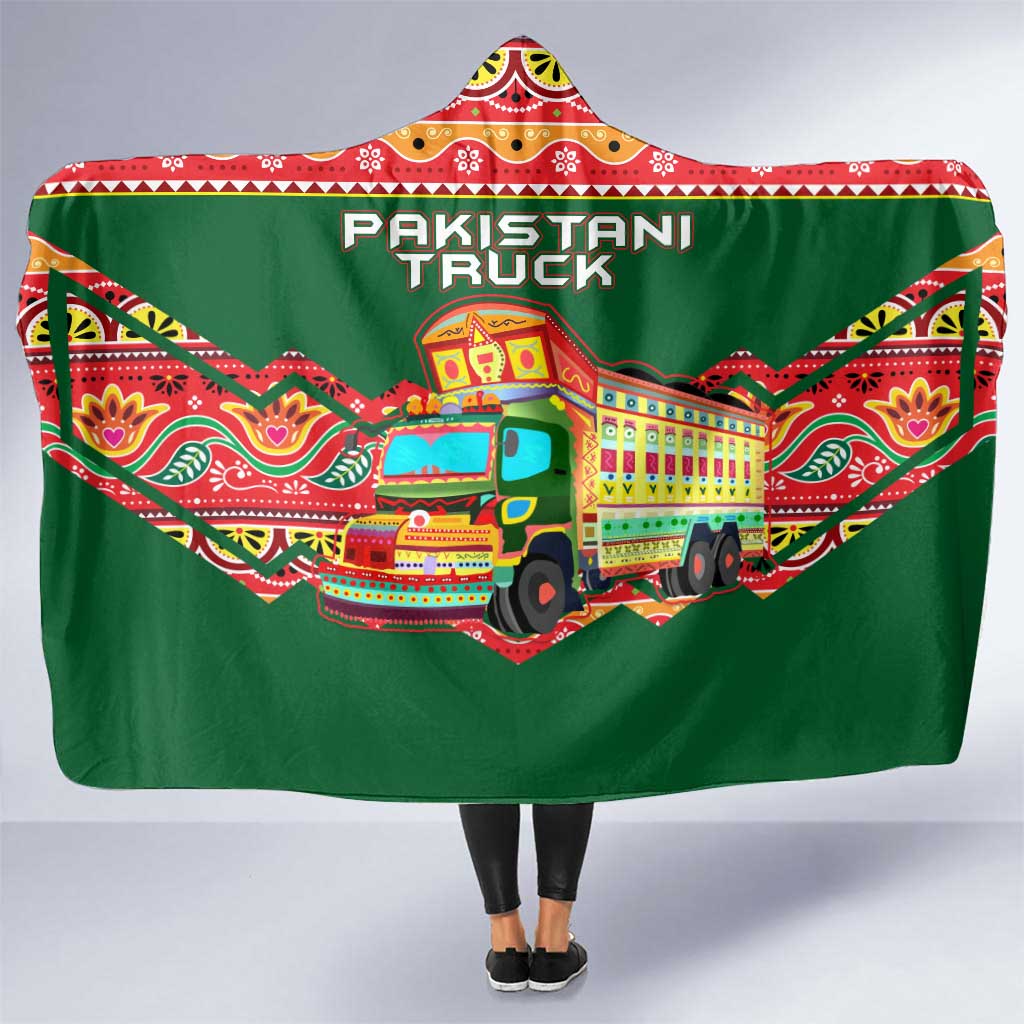 Pakistan Truck Art Hooded Blanket National Emblem & Traditional Patterns