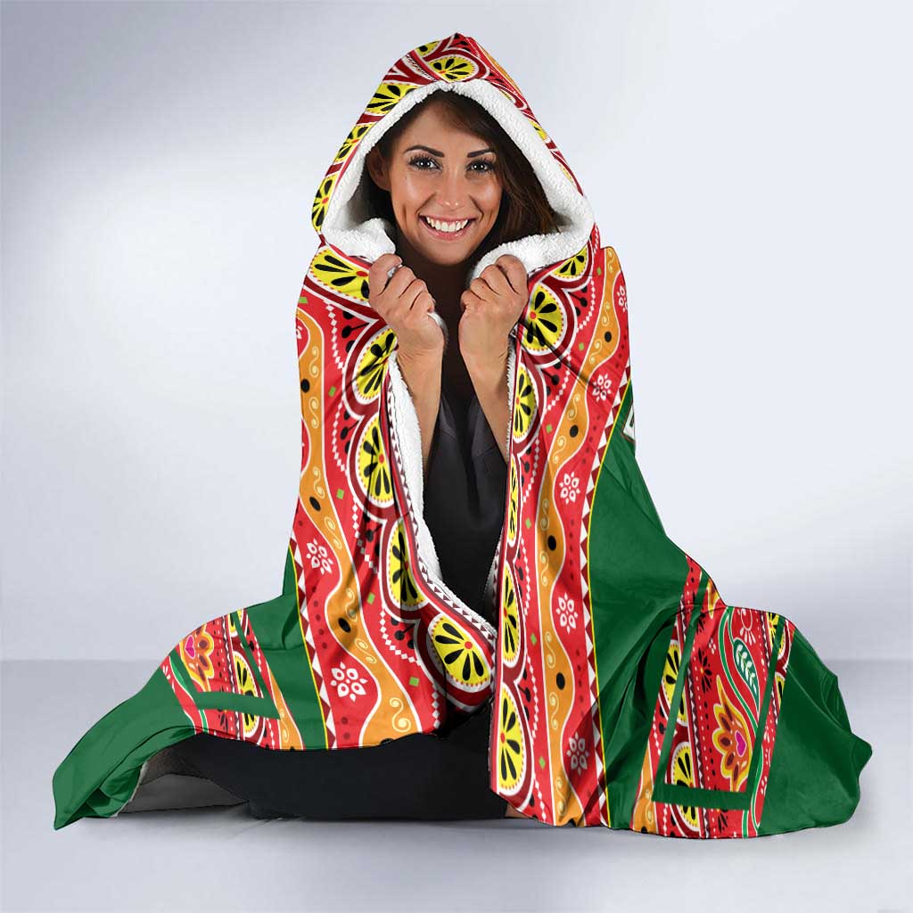 Pakistan Truck Art Hooded Blanket National Emblem & Traditional Patterns