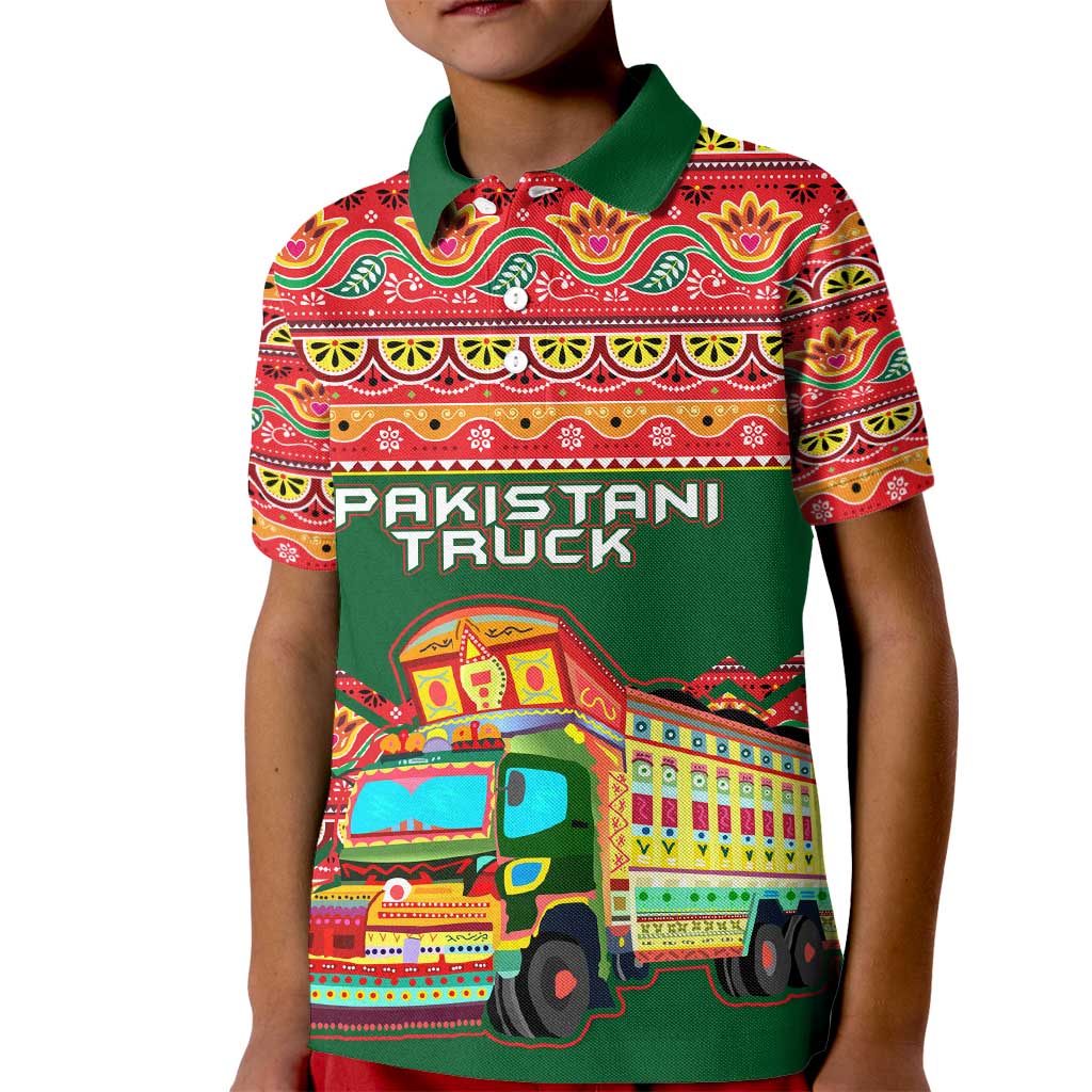 Pakistan Truck Art Kid Polo Shirt National Emblem & Traditional Patterns