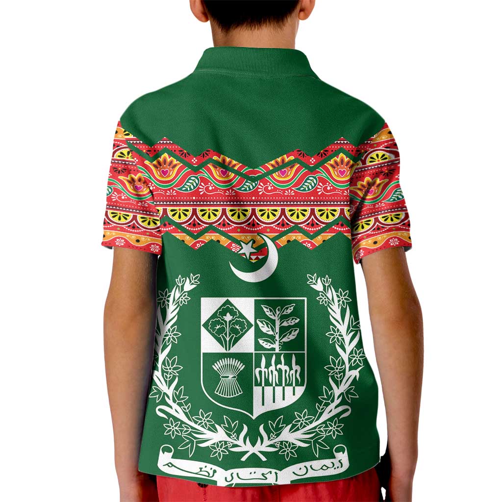 Pakistan Truck Art Kid Polo Shirt National Emblem & Traditional Patterns