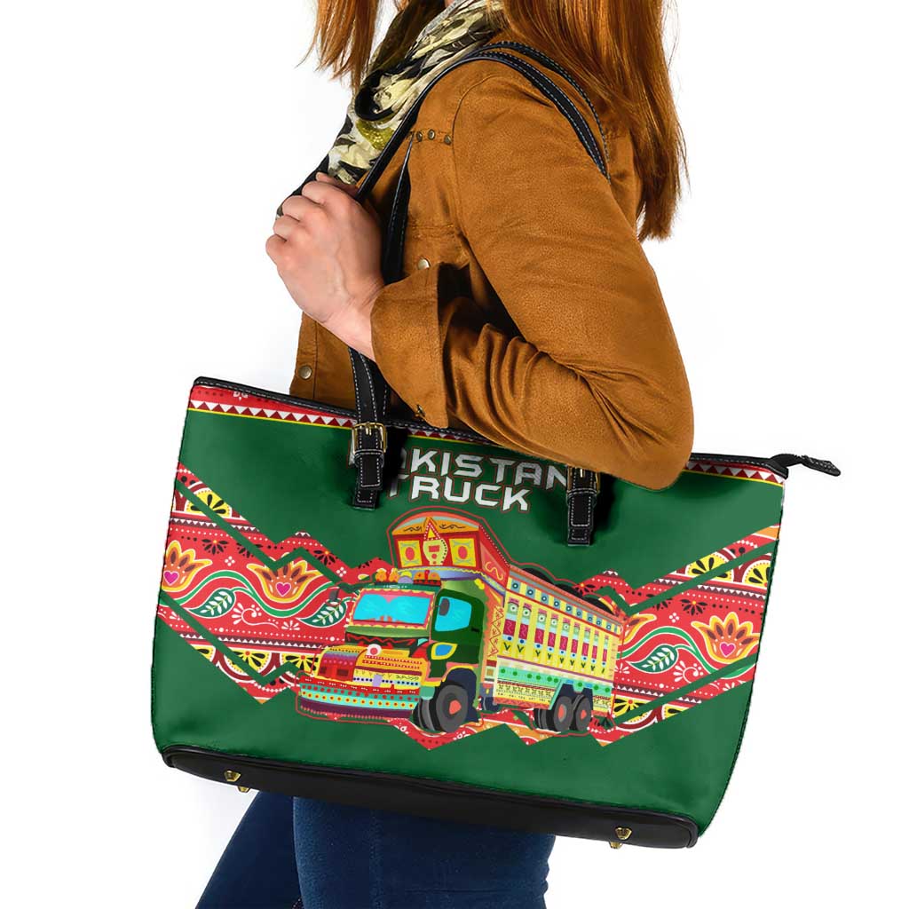 Pakistan Truck Art Leather Tote Bag National Emblem & Traditional Patterns
