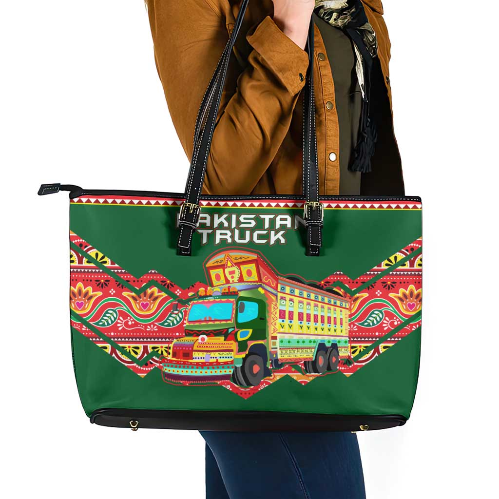 Pakistan Truck Art Leather Tote Bag National Emblem & Traditional Patterns