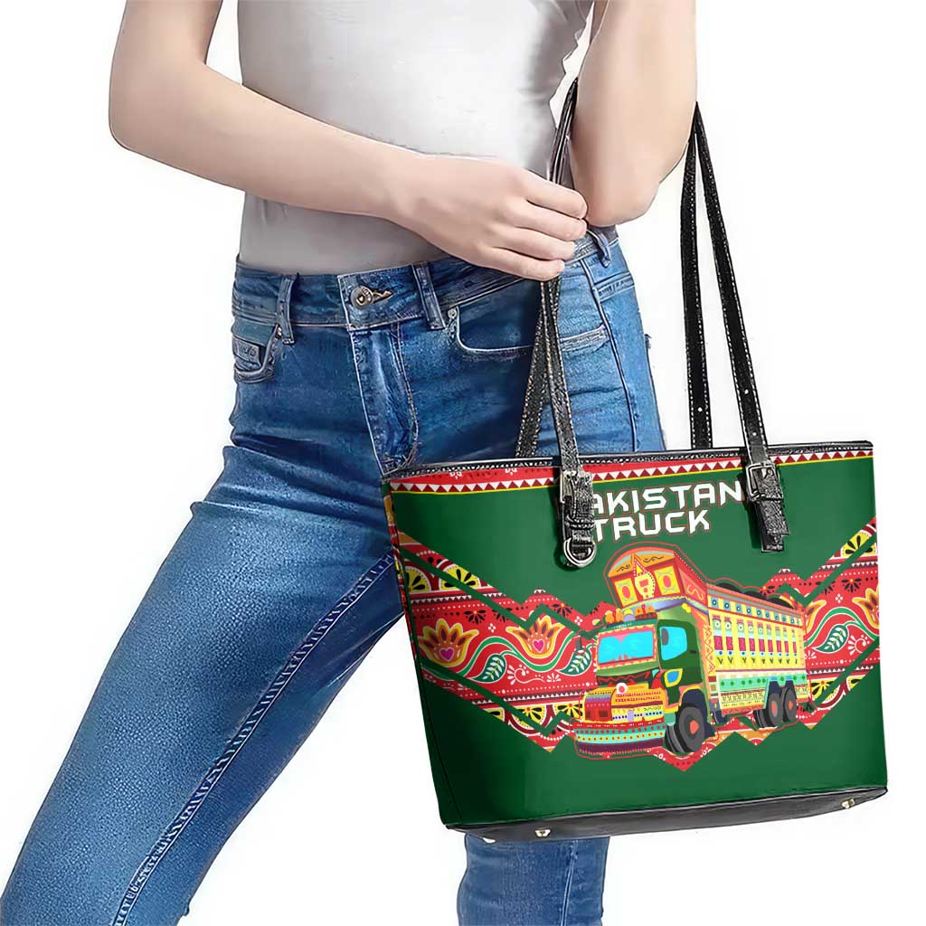Pakistan Truck Art Leather Tote Bag National Emblem & Traditional Patterns