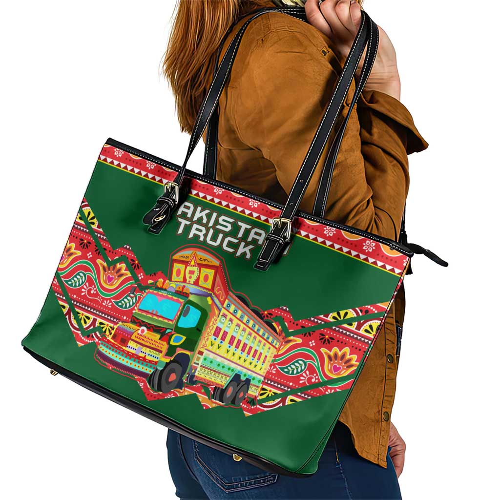 Pakistan Truck Art Leather Tote Bag National Emblem & Traditional Patterns