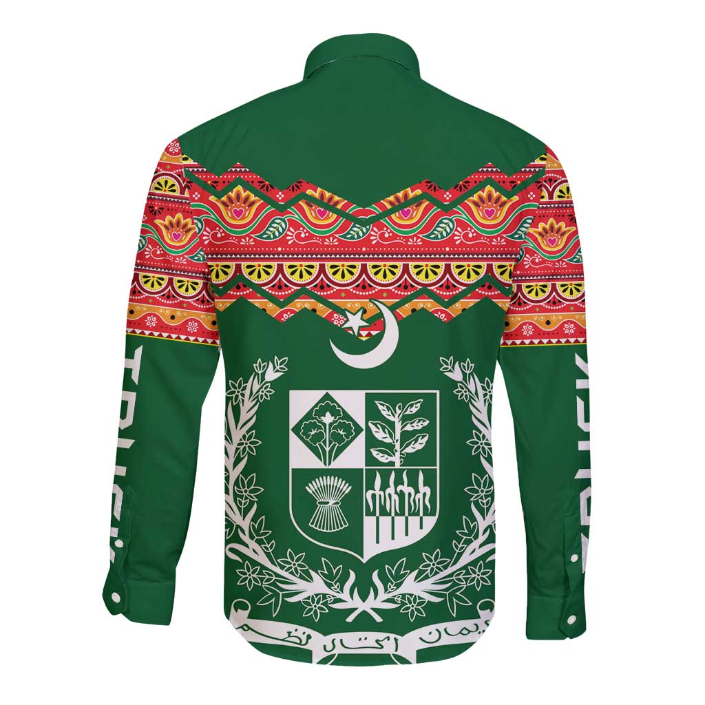 Pakistan Truck Art Long Sleeve Button Shirt National Emblem & Traditional Patterns