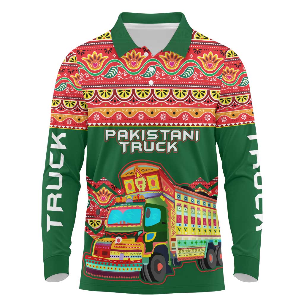 Pakistan Truck Art Long Sleeve Polo Shirt National Emblem & Traditional Patterns