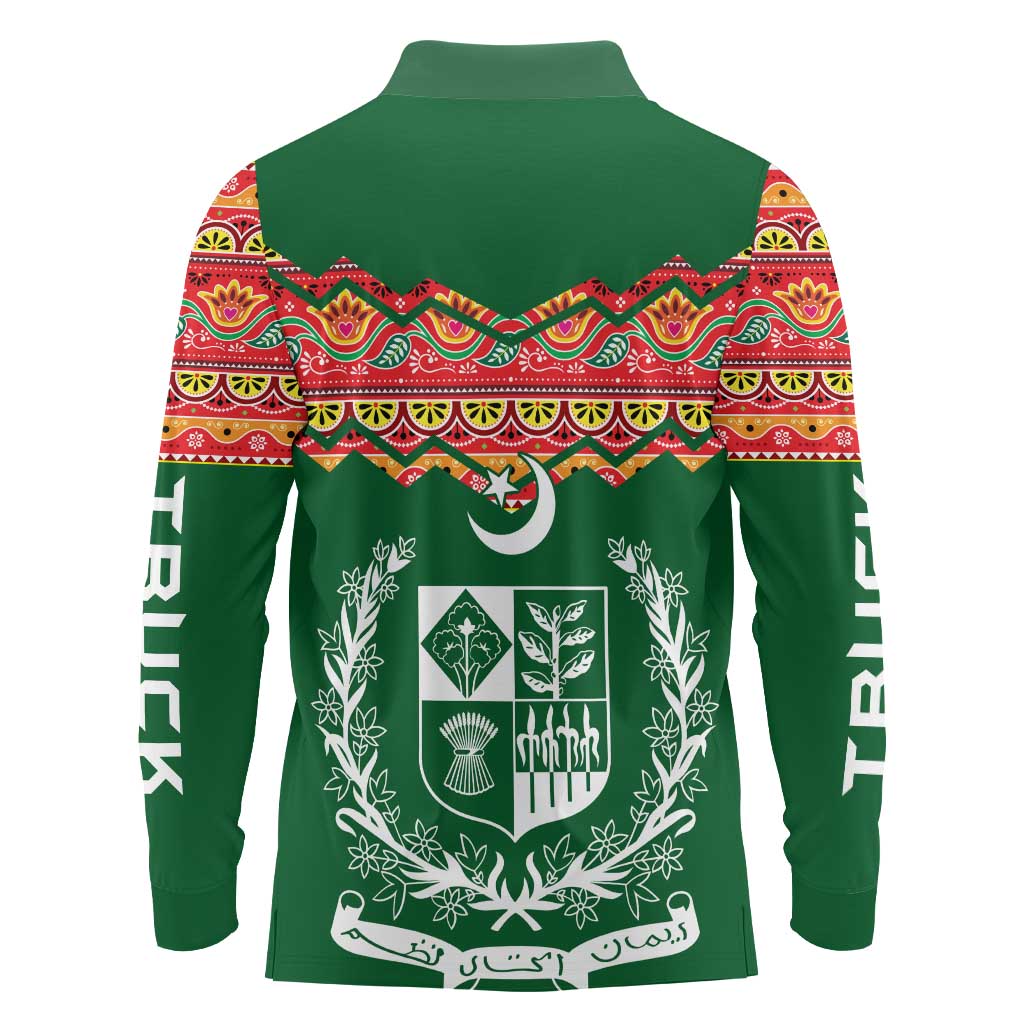 Pakistan Truck Art Long Sleeve Polo Shirt National Emblem & Traditional Patterns