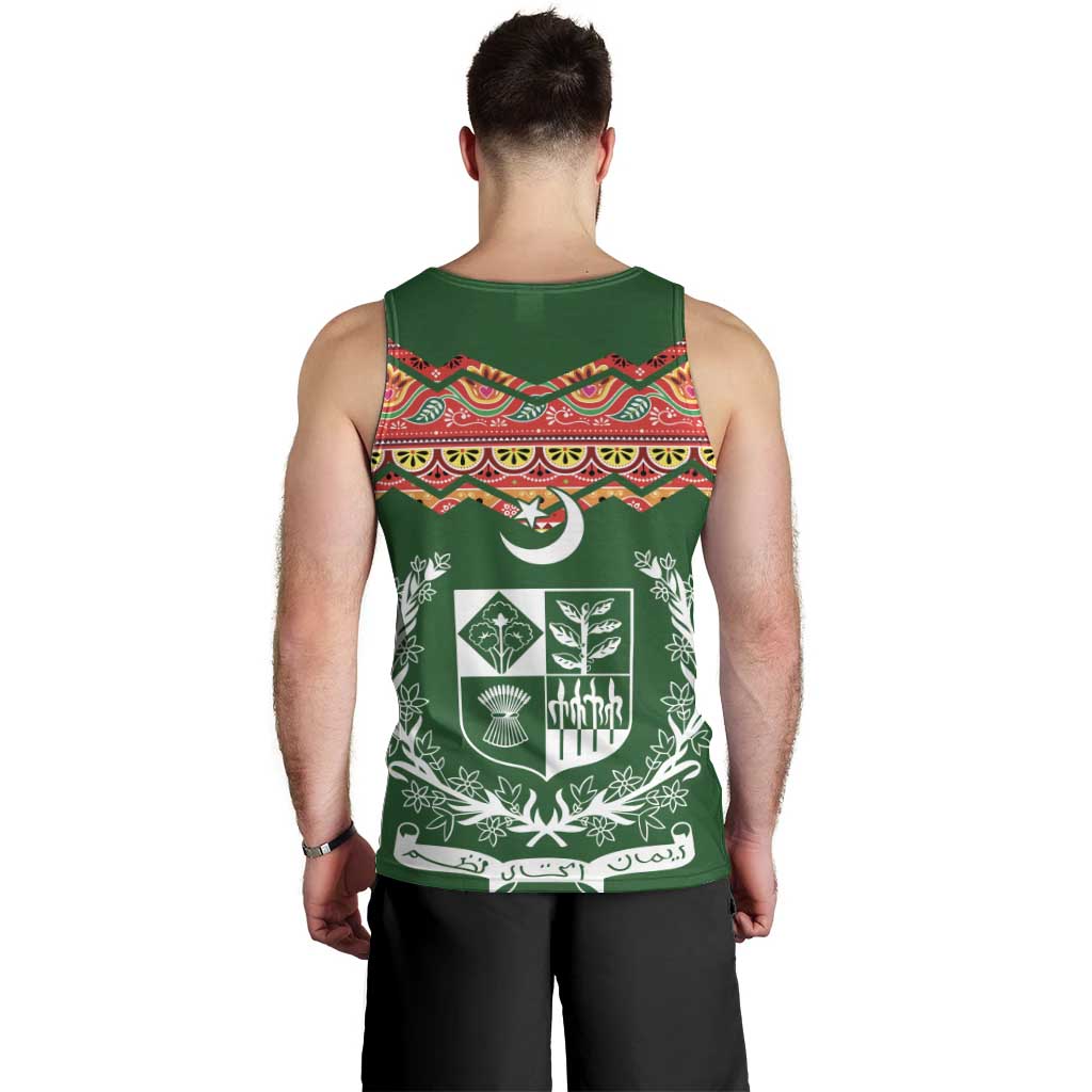 Pakistan Truck Art Men Tank Top National Emblem & Traditional Patterns