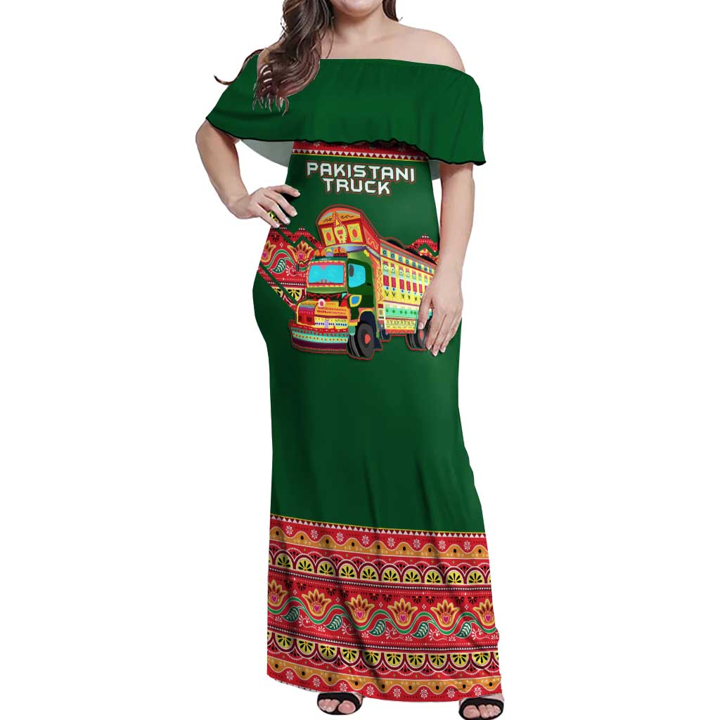 Pakistan Truck Art Off Shoulder Maxi Dress National Emblem & Traditional Patterns