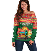 Pakistan Truck Art Off Shoulder Sweater National Emblem & Traditional Patterns