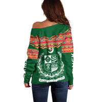 Pakistan Truck Art Off Shoulder Sweater National Emblem & Traditional Patterns