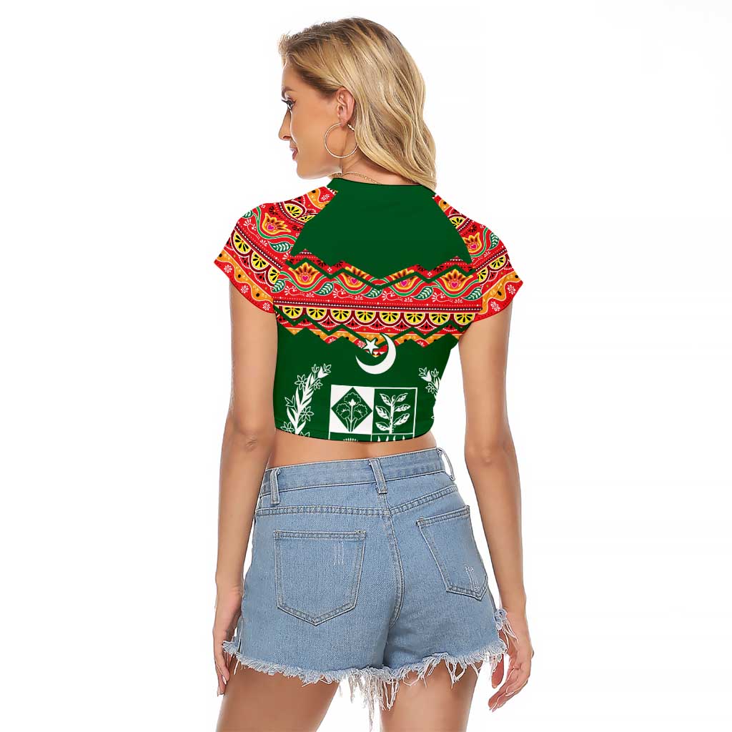 Pakistan Truck Art Raglan Cropped T Shirt National Emblem & Traditional Patterns