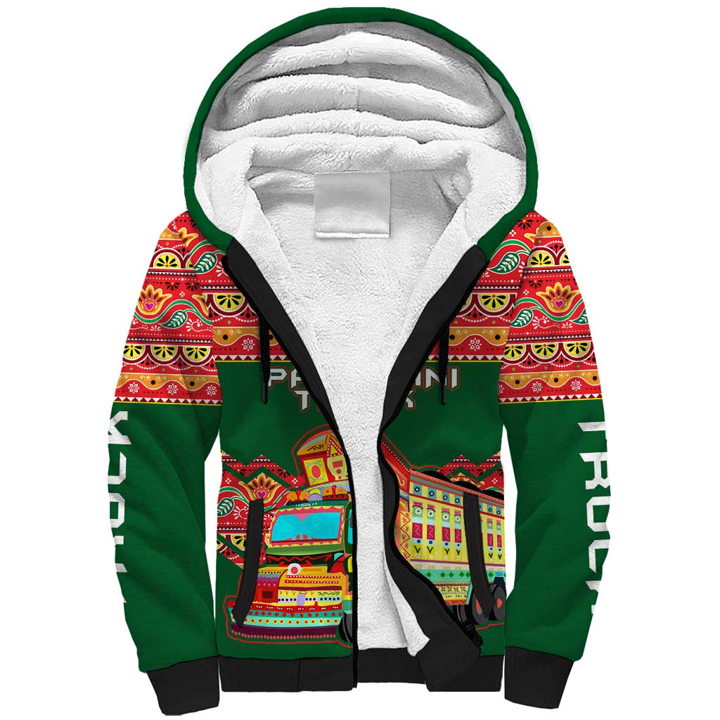 Pakistan Truck Art Sherpa Hoodie National Emblem & Traditional Patterns