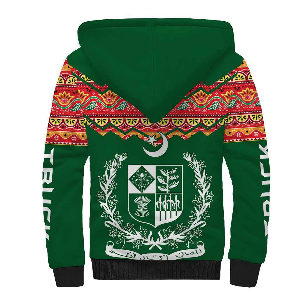 Pakistan Truck Art Sherpa Hoodie National Emblem & Traditional Patterns