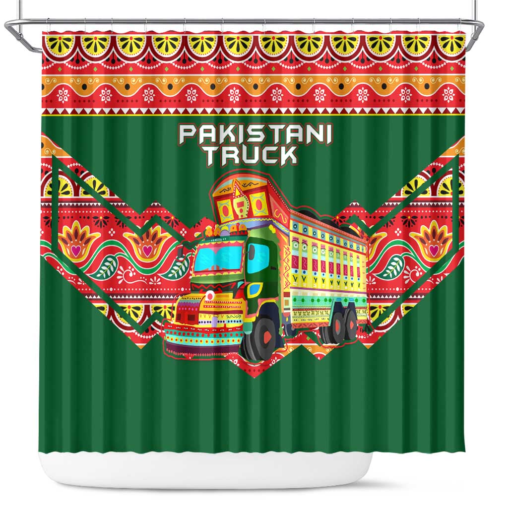 Pakistan Truck Art Shower Curtain National Emblem & Traditional Patterns