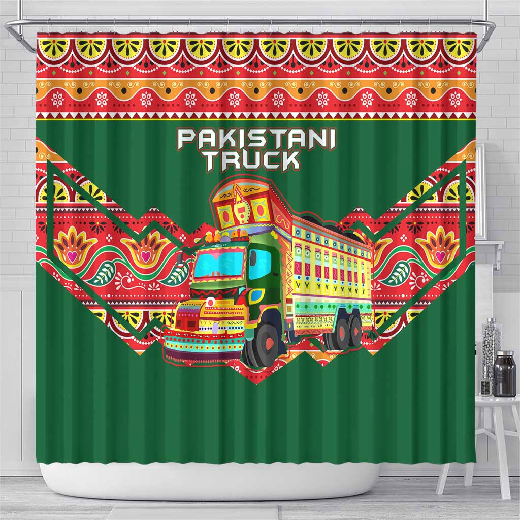 Pakistan Truck Art Shower Curtain National Emblem & Traditional Patterns