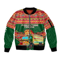 Pakistan Truck Art Sleeve Zip Bomber Jacket National Emblem & Traditional Patterns