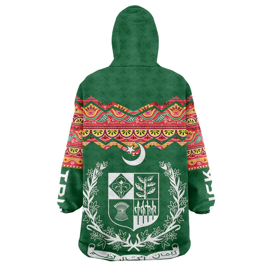 Pakistan Truck Art Wearable Blanket Hoodie National Emblem & Traditional Patterns