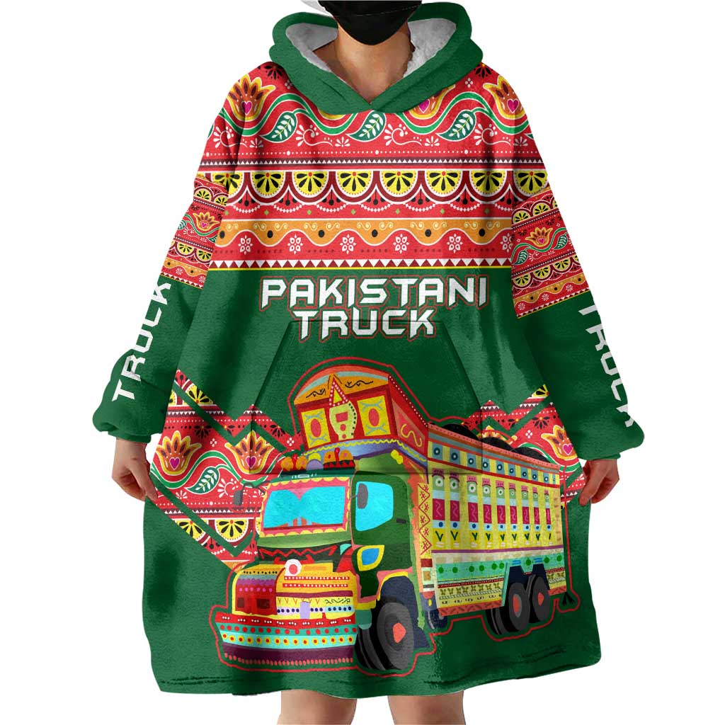 Pakistan Truck Art Wearable Blanket Hoodie National Emblem & Traditional Patterns