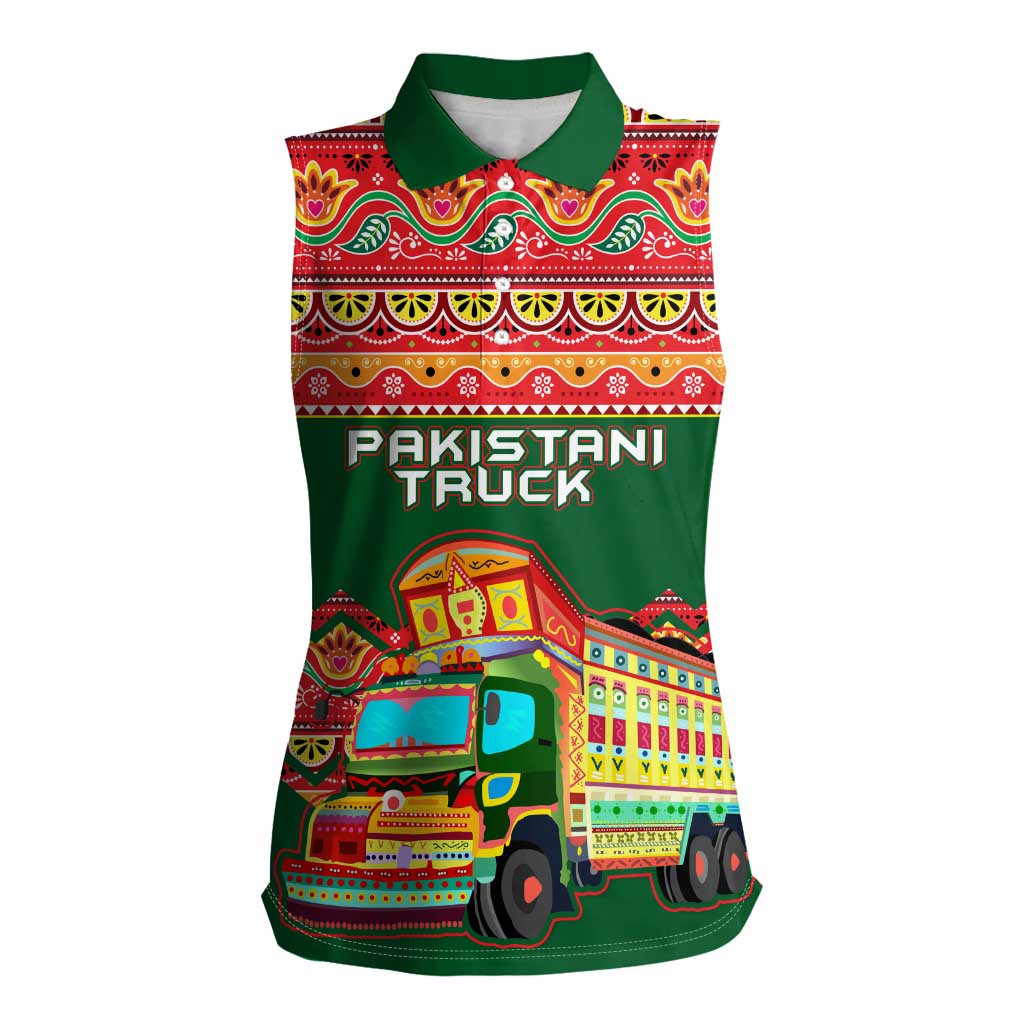 Pakistan Truck Art Women Sleeveless Polo Shirt National Emblem & Traditional Patterns