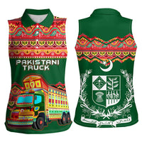 Pakistan Truck Art Women Sleeveless Polo Shirt National Emblem & Traditional Patterns