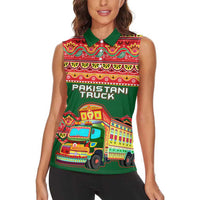 Pakistan Truck Art Women Sleeveless Polo Shirt National Emblem & Traditional Patterns
