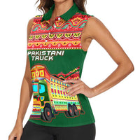 Pakistan Truck Art Women Sleeveless Polo Shirt National Emblem & Traditional Patterns