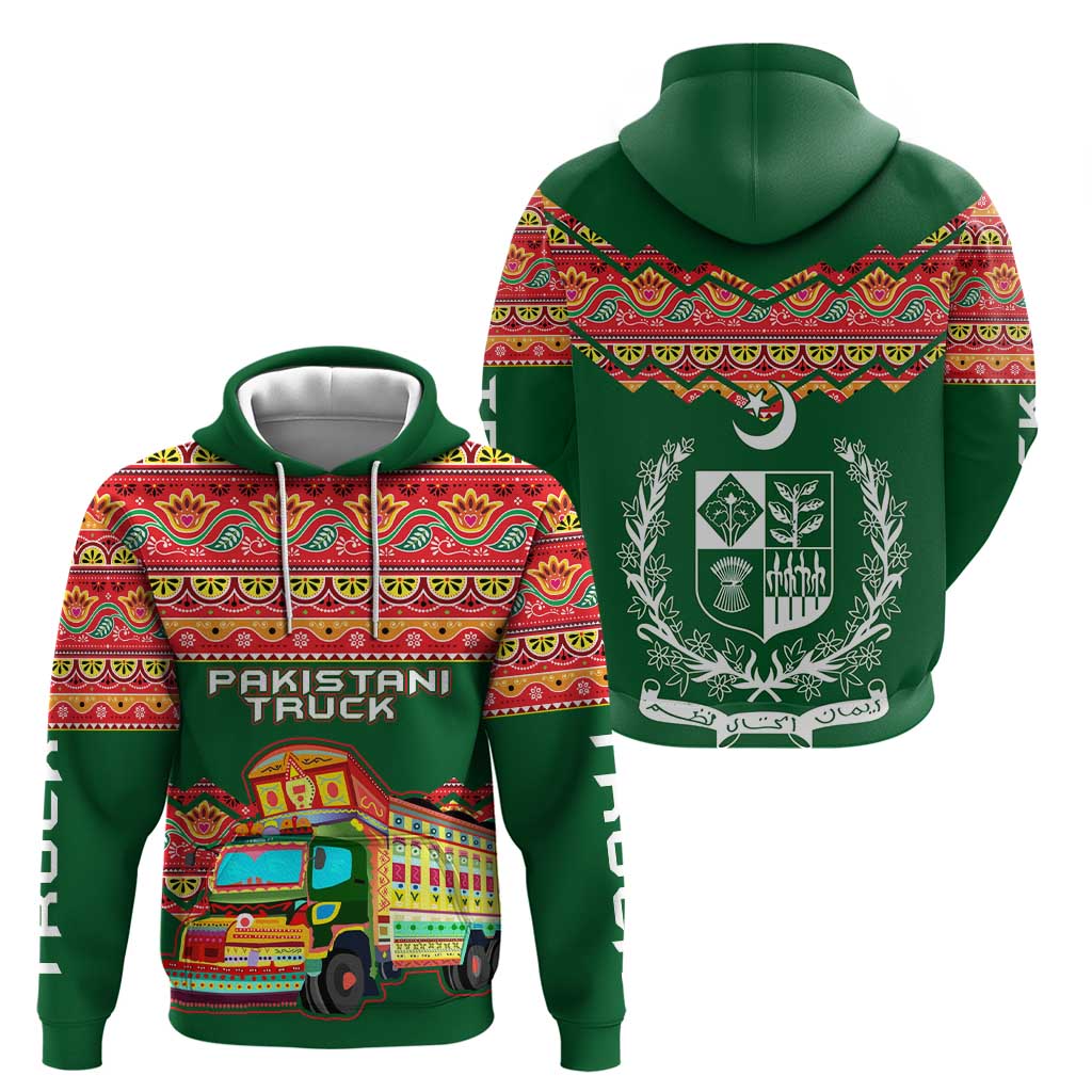 Pakistan Truck Art Zip Hoodie National Emblem & Traditional Patterns