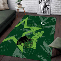Pakistan Cricket Area Rug Sporty Style with Flag Stars & Player Illustration
