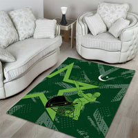 Pakistan Cricket Area Rug Sporty Style with Flag Stars & Player Illustration