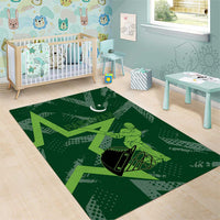 Pakistan Cricket Area Rug Sporty Style with Flag Stars & Player Illustration
