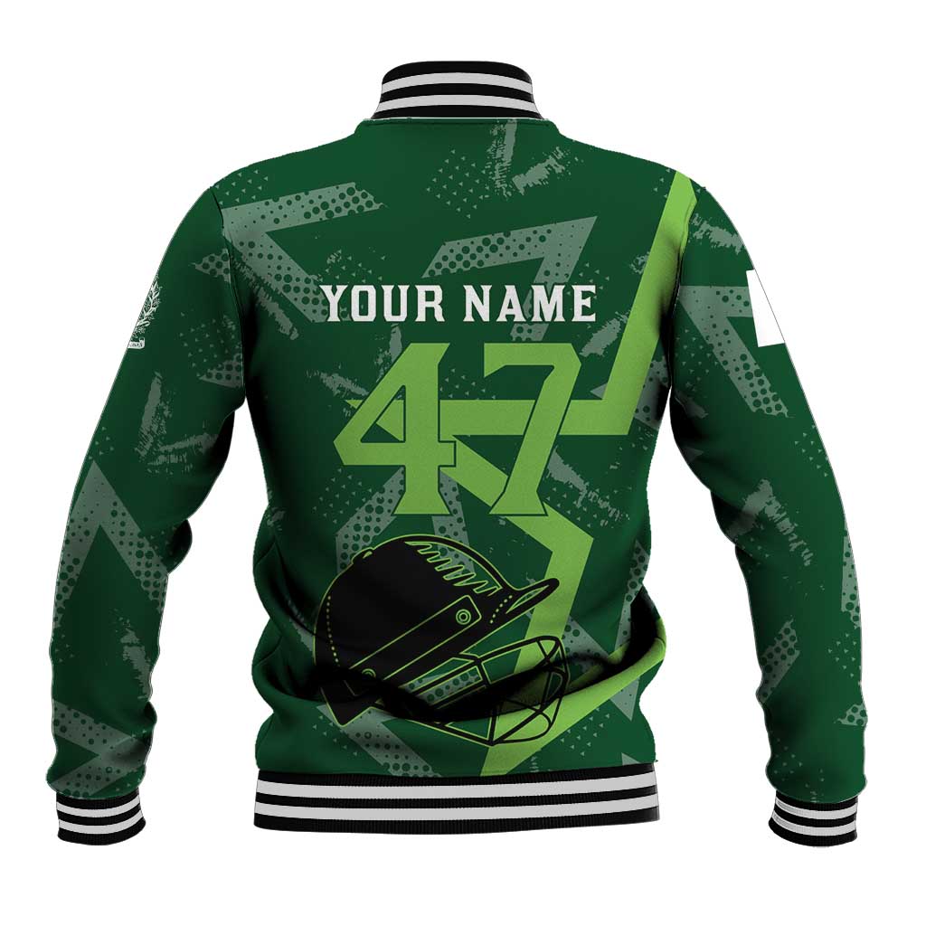 Pakistan Cricket Baseball Jacket Sporty Style with Flag Stars & Player Illustration