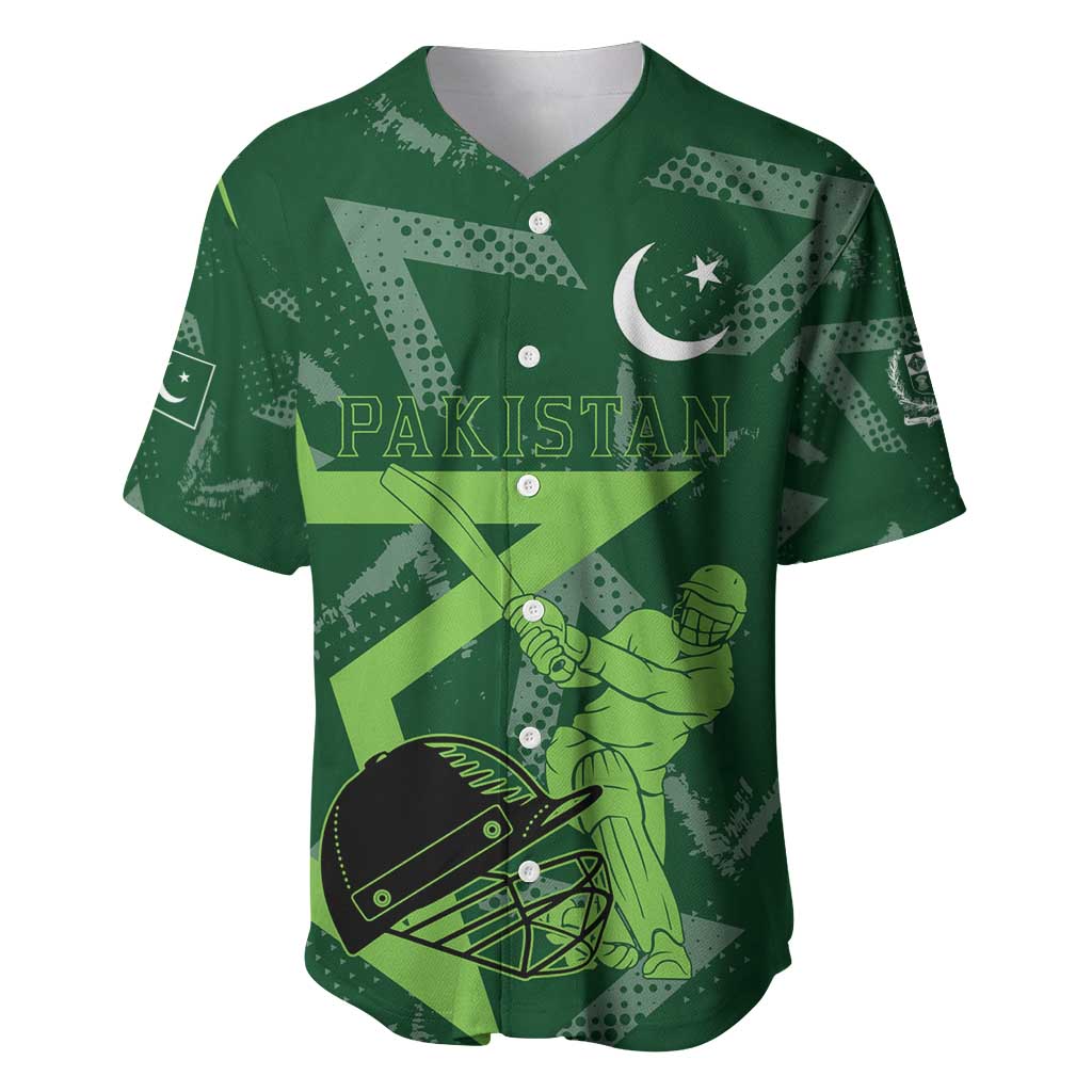 Pakistan Cricket Baseball Jersey Sporty Style with Flag Stars & Player Illustration