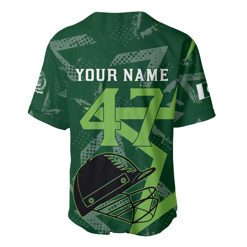 Pakistan Cricket Baseball Jersey Sporty Style with Flag Stars & Player Illustration