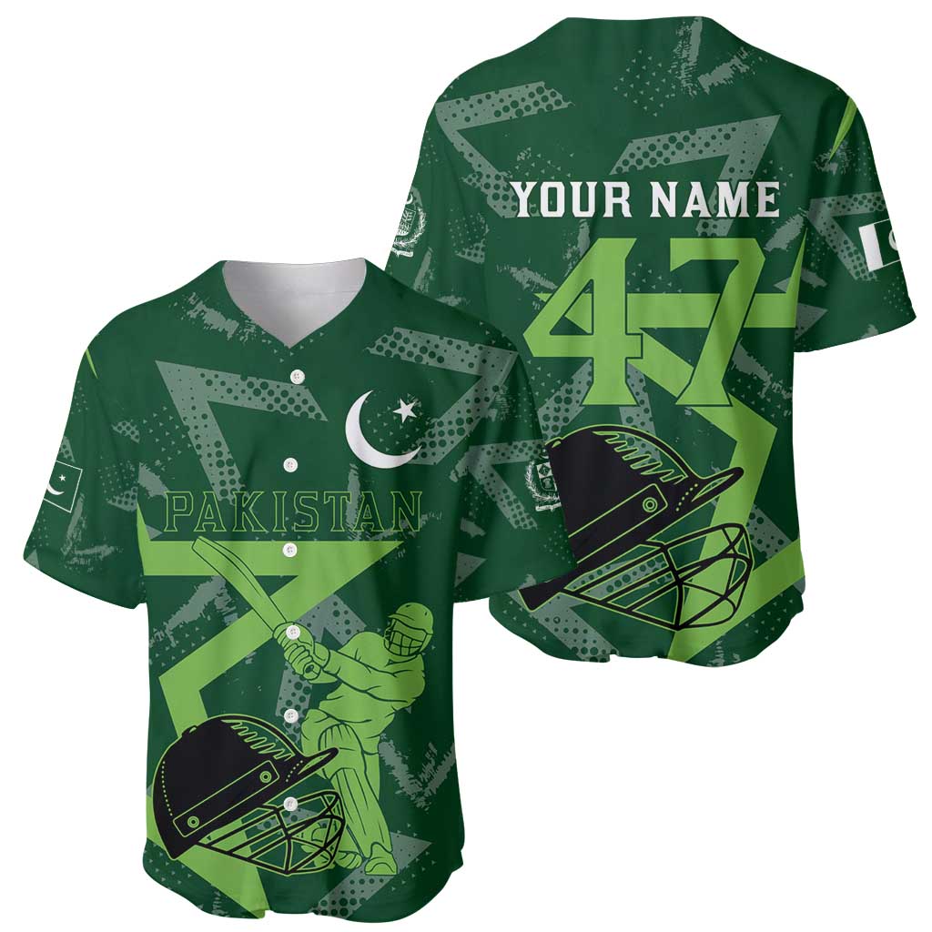Pakistan Cricket Baseball Jersey Sporty Style with Flag Stars & Player Illustration
