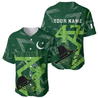 Pakistan Cricket Baseball Jersey Sporty Style with Flag Stars & Player Illustration