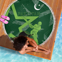 Pakistan Cricket Beach Blanket Sporty Style with Flag Stars & Player Illustration