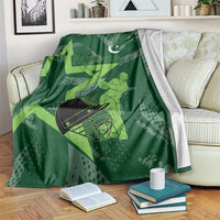 Pakistan Cricket Blanket Sporty Style with Flag Stars & Player Illustration