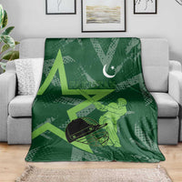 Pakistan Cricket Blanket Sporty Style with Flag Stars & Player Illustration