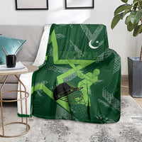 Pakistan Cricket Blanket Sporty Style with Flag Stars & Player Illustration