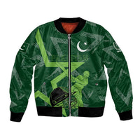 Pakistan Cricket Bomber Jacket Sporty Style with Flag Stars & Player Illustration