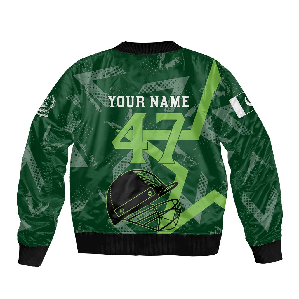 Pakistan Cricket Bomber Jacket Sporty Style with Flag Stars & Player Illustration