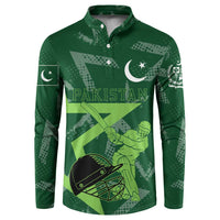 Pakistan Cricket Button Sweatshirt Sporty Style with Flag Stars & Player Illustration