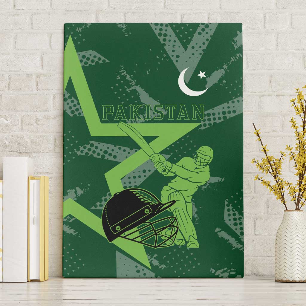 Pakistan Cricket Canvas Wall Art Sporty Style with Flag Stars & Player Illustration