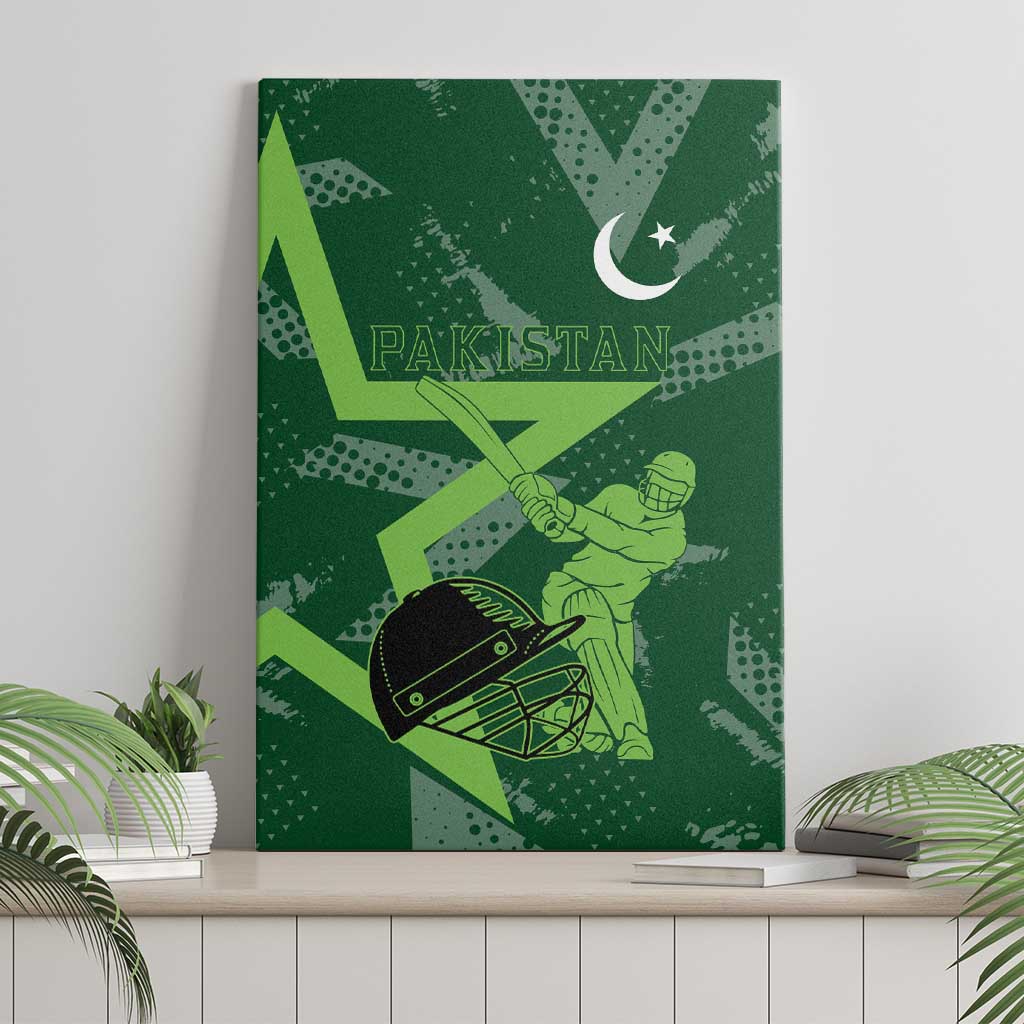 Pakistan Cricket Canvas Wall Art Sporty Style with Flag Stars & Player Illustration