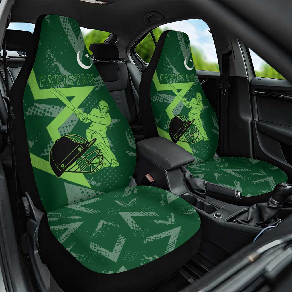 Pakistan Cricket Car Seat Cover Sporty Style with Flag Stars & Player Illustration